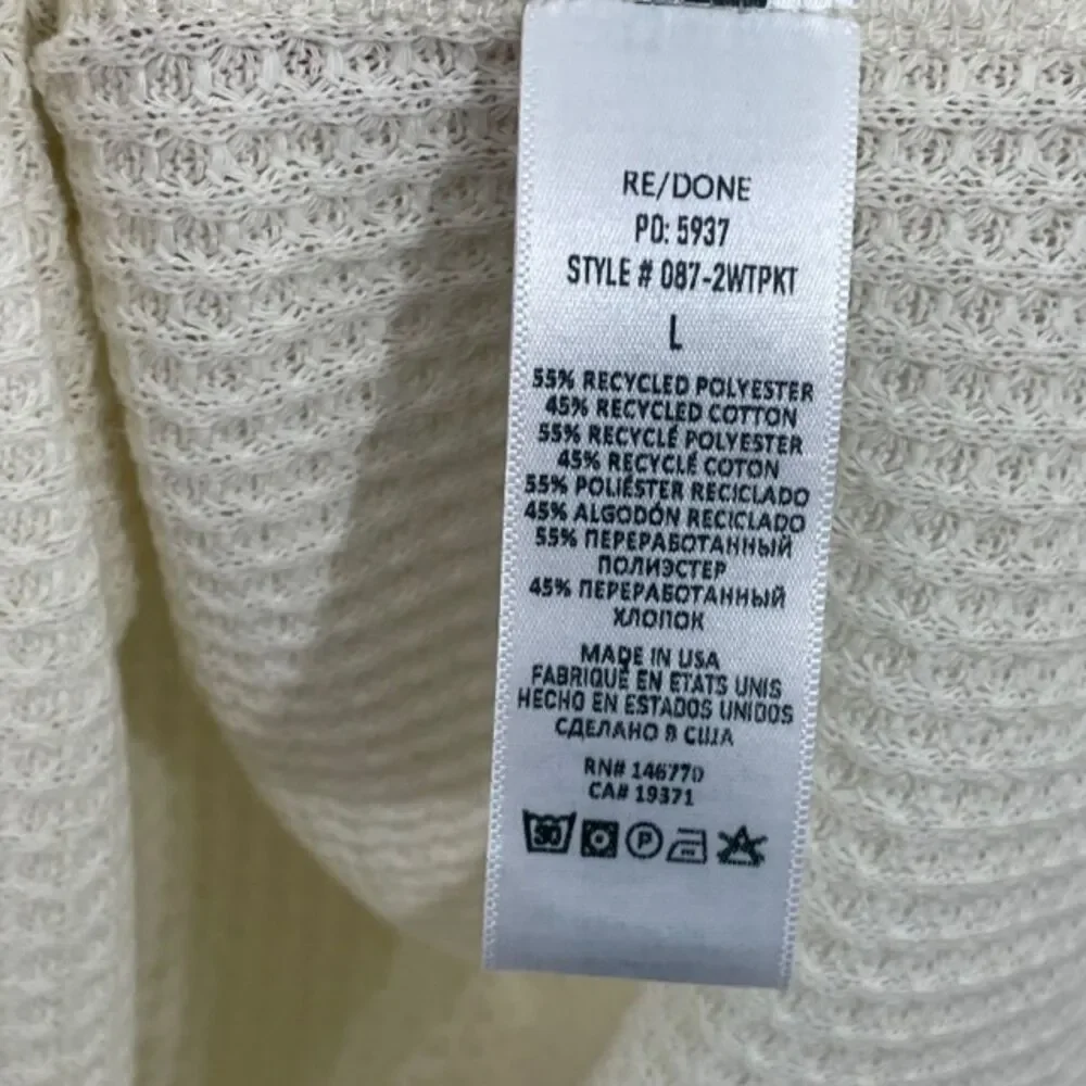 NWT RE/DONE Long Sleeve‎ Thermal Pocket Tee in Vintage White Size LARGE REDONE